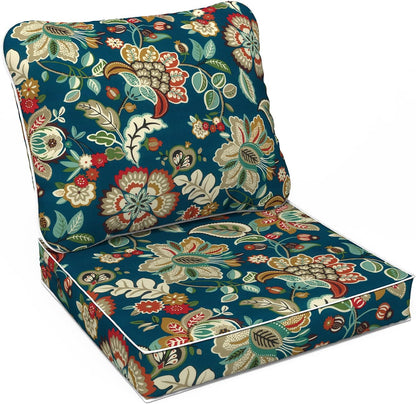 LVTXIII Outdoor/Indoor Deep Seat Cushion Patio Seat and Back Cushion Set All-Weather Replacement Chair Cushion for Wicker Chairs and Garden Furniture Decoration, 24"x24"x4", Peacock Blue