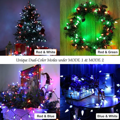 Brizled RGB Christmas Lights, 33ft 100 LED C5 Color Changing Outdoor, Connectable String Lights with Remote, Dimmable Xmas Tree Party