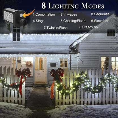 weillsnow 164 FT 500 LED Christmas Lights Outdoor, Waterproof Christmas Fairy Lights with Timer, Plug in White LED String Lights with 8 Modes for Bedroom Wedding Party Xmas Decoration