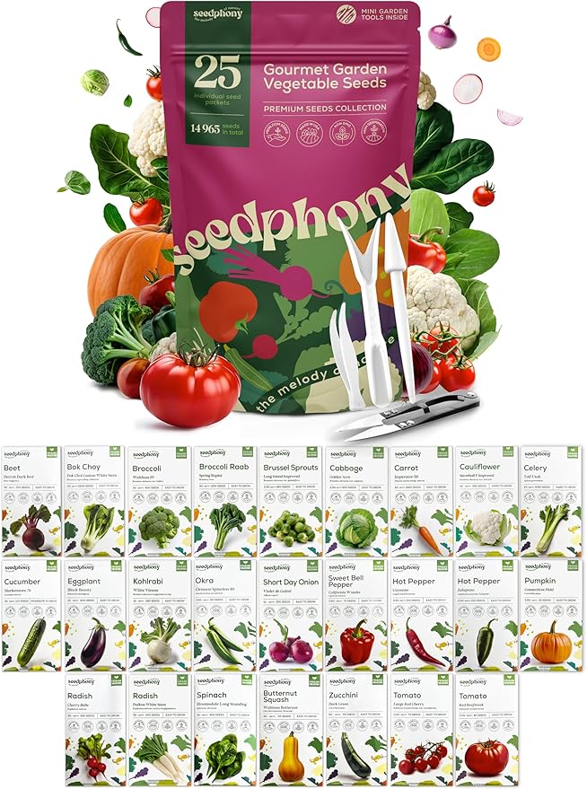 25 Gourmet Garden Vegetable Seeds Variety Pack - 14,965+ Non-GMO Heirloom Vegetables Seeds for Planting Indoor&Outdoor Home Garden Seeds - Gardening Seed Packets for Planting Vegetable Seeds
