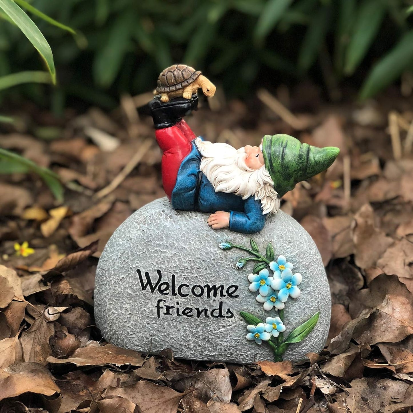 TZSSP Outdoor Garden Gnome Statue Statuary Welcome Stone for Patio,Lawn,Garden Decoration,Blue