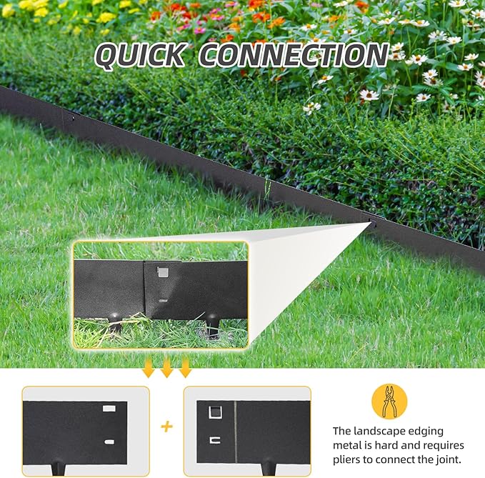 5PCS Steel Landscape Edging 39 x 7Inch (4 Inch Metal Strips + 3inch Nail) Black Garden Edging Border Length Flexible Landscape Edging Anchoring Stakes