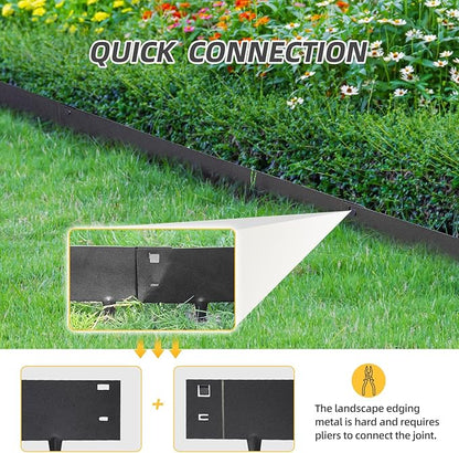 5PCS Steel Landscape Edging 39 x 7Inch (4 Inch Metal Strips + 3inch Nail) Black Garden Edging Border Length Flexible Landscape Edging Anchoring Stakes