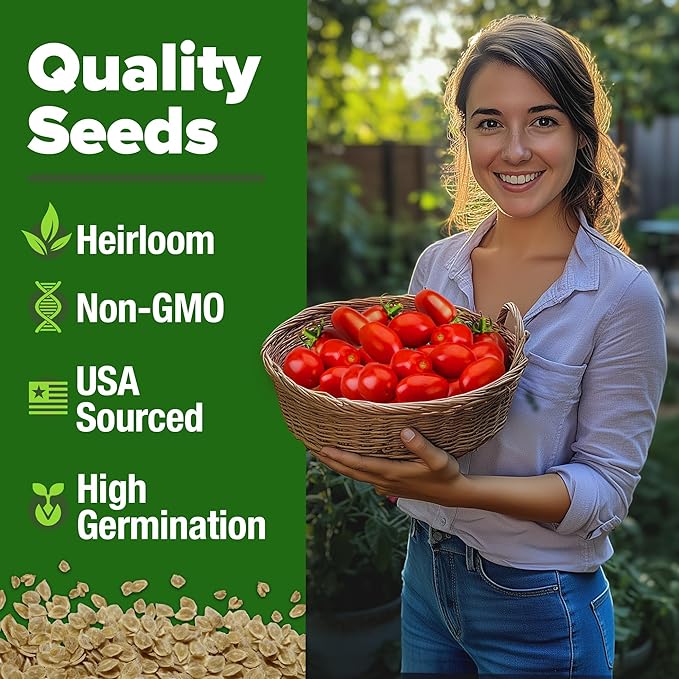 HOME GROWN San Marzano Tomato Seeds – 66 Heirloom, 𝗡𝗢𝗡-𝗚𝗠𝗢, 𝗨𝗦𝗔-𝗦𝗢𝗨𝗥𝗖𝗘𝗗 Seeds – High Germination Tomatoes for Indoor & Outdoor Growing – Classic Paste Variety for Gardeners & Home Use