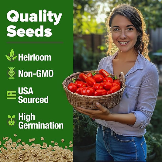 HOME GROWN San Marzano Tomato Seeds – 66 Heirloom, 𝗡𝗢𝗡-𝗚𝗠𝗢, 𝗨𝗦𝗔-𝗦𝗢𝗨𝗥𝗖𝗘𝗗 Seeds – High Germination Tomatoes for Indoor & Outdoor Growing – Classic Paste Variety for Gardeners & Home Use