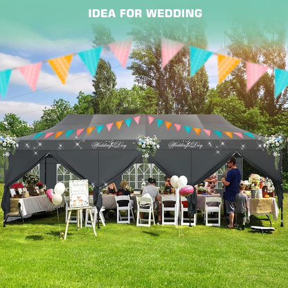 COBIZI 10x30 Pop Up Canopy Tent Heavy Duty with 8 Removable Sidewalls, Commercial Portable Tents for Parties Ez Up Canopy All-Weather Windproof & Waterproof and UPF 80+ Wedding Tent Sun Shelter