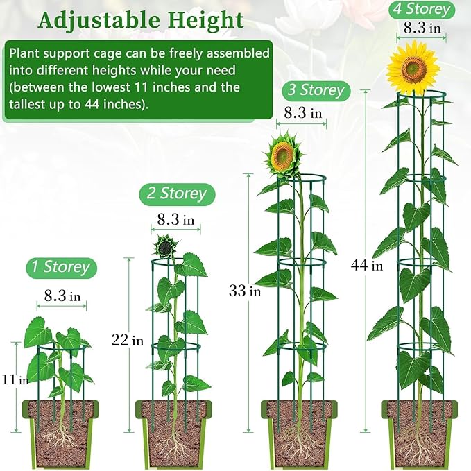 Small Tomato Cage 2 Pack,SupKing Adjustable Plant Trellis Plastic Potted Support Ring Stakes for Indoors Garden Climbing Vines Peony Cucumber,Comes 20 Twist Ties