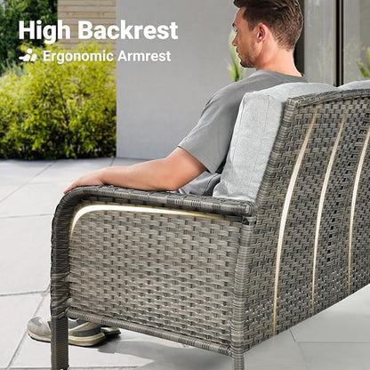 ovios 2 Pieces Patio Furniture Set, Outdoor Wicker Chairs of 2, All Weather High Back Rattan Chairs 2-Seater with Comfy Cushions for Porch Deck, Grey