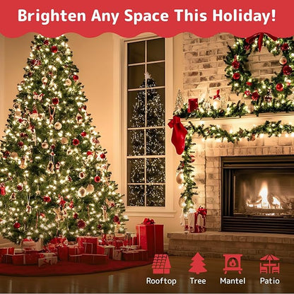 PREXTEX 200 Count Clear Christmas Lights - 40 ft Warm White Xmas Lights String Bulbs with White Wire for Indoor and Outdoor Holiday Decor, Trees and More
