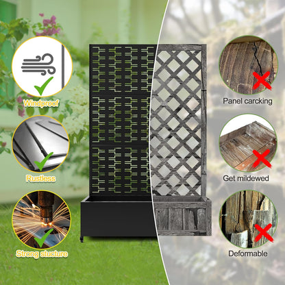 FENCY Metal Raised Garden Bed with Wheels and Trellis,73"x47"x16" Planter Box for Climbing Plants, Vegetables & Vines, Features Privacy Screen and Drainage Holes (Black-Brick)