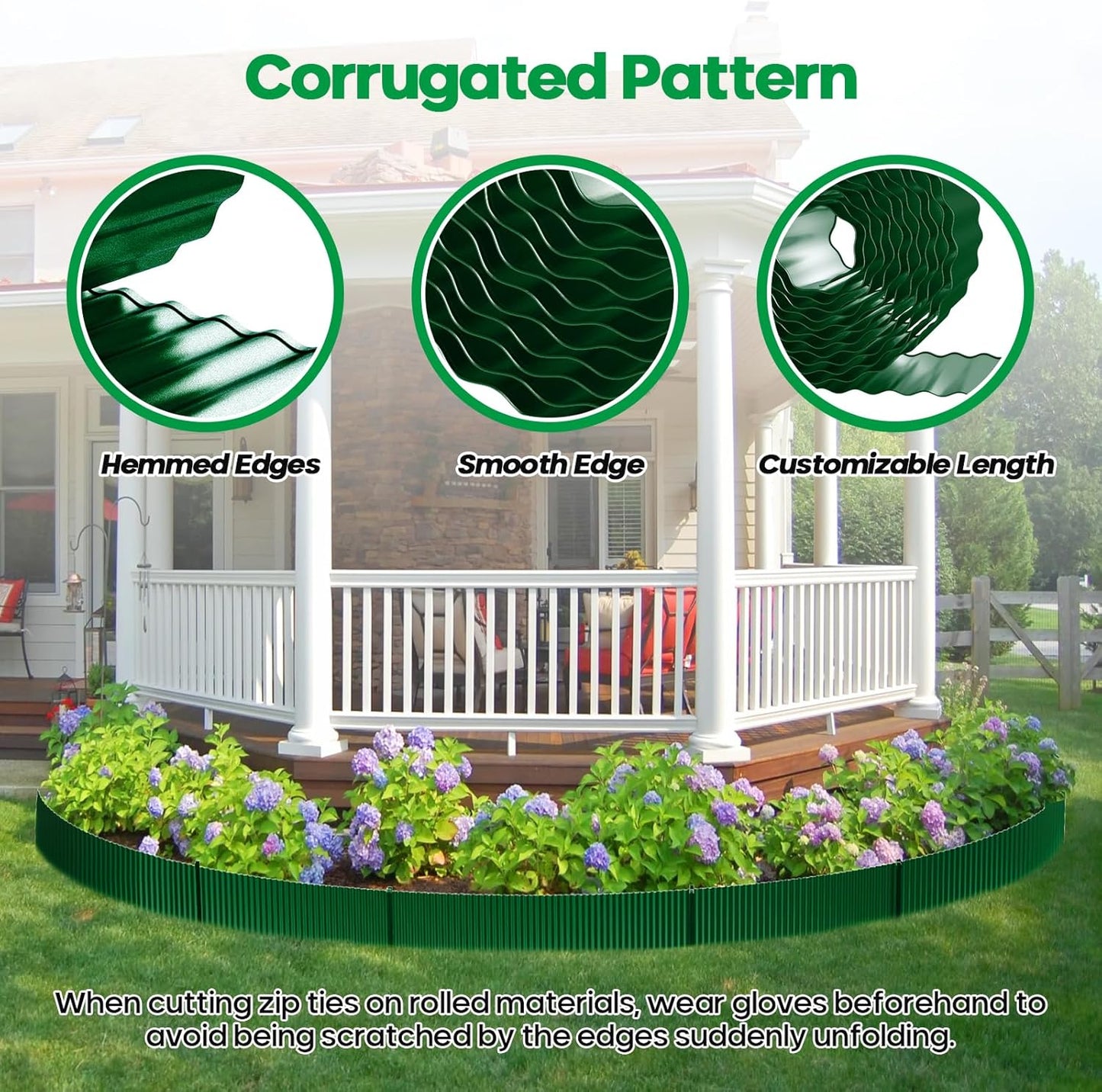 Corrugated Metal Garden Edging,Sturdy Tall Landscape Edging Borders with 6pcs Anchor Stakes, Perfect DIY for Flower Beds, Lawn and Pathway,Tree Surrounds,Paver Edges (Green 8"×20FT)