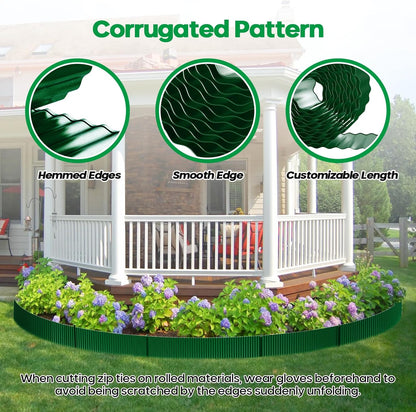 Corrugated Metal Garden Edging,Sturdy Tall Landscape Edging Borders with 6pcs Anchor Stakes, Perfect DIY for Flower Beds, Lawn and Pathway,Tree Surrounds,Paver Edges (Green 8"×20FT)