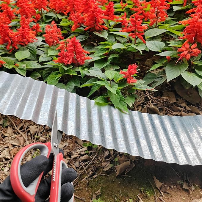 Metal Landscape Edging Border,6 inch × 40 feet Corrugated Garden Edging for Flower Bed,Lawn (Silver, 6 Inch × 40FT)
