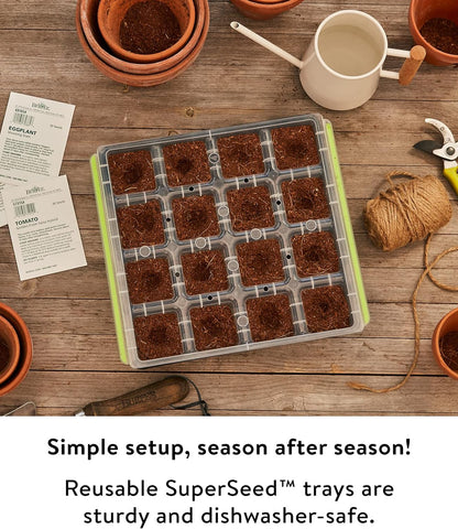 Burpee SuperSeed Seed Starting Tray | 16 XL Cell | Reusable & Dishwasher Safe | for Starting Vegetable Seeds, Flower Seeds & Herb Seeds | Indoor Grow Kit for Deep-Rooted Seedlings, Green