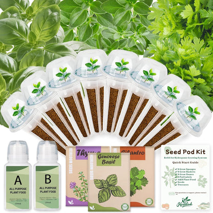 Herb Seed Pods Kit Hydroponic - Refill Pod for All Indoor Garden, 8 Grow Pods with Seeds of Genovese Basil, Cilantro and Thyme, Compatible with All Hydroponics Growing Systems