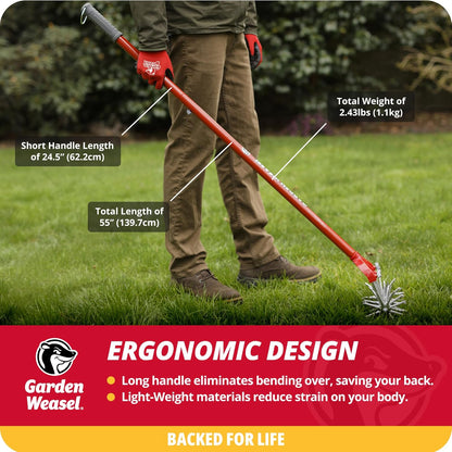 Garden Weasel Rotary Cultivator & Hand Tiller - 2-in-1 | Aerate, Weed, Cultivate, Plant, Reseed | Lawn Reseeding Garden Tool, Garden Soil Loosener | 91206