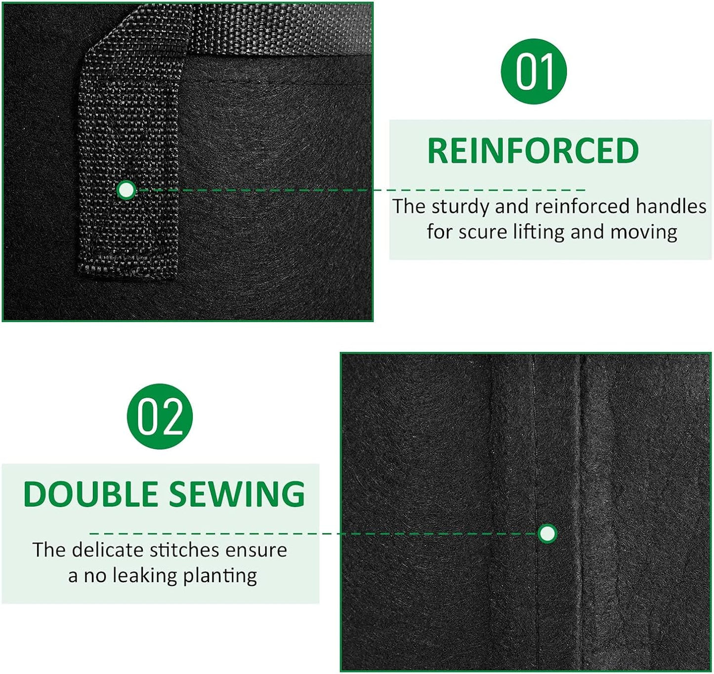 24-Pack 7 Gallon Thickened Non-Woven Grow Bags, Aeration Fabric Pots with Handles