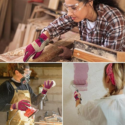 Women's Cotton Lined Leather Work Gardening Gloves, Rose Trimming, TIG/MIG Welding, Construction, Farm, Ranch Flexible Cowhide Gloves, Comfortable, Durable (Small)