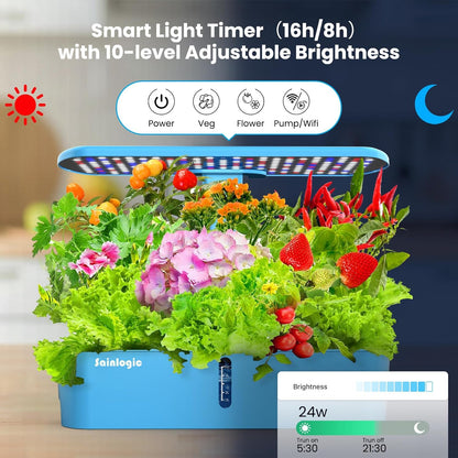 Sainlogic Hydroponics Growing System Kit, 12 Pods Watering Planter, Smart Indoor Garden with APP & WiFi Connected, 5 X Growth with 24W LED, Quiet Pump, for Vegetables, Herbs and Flowers