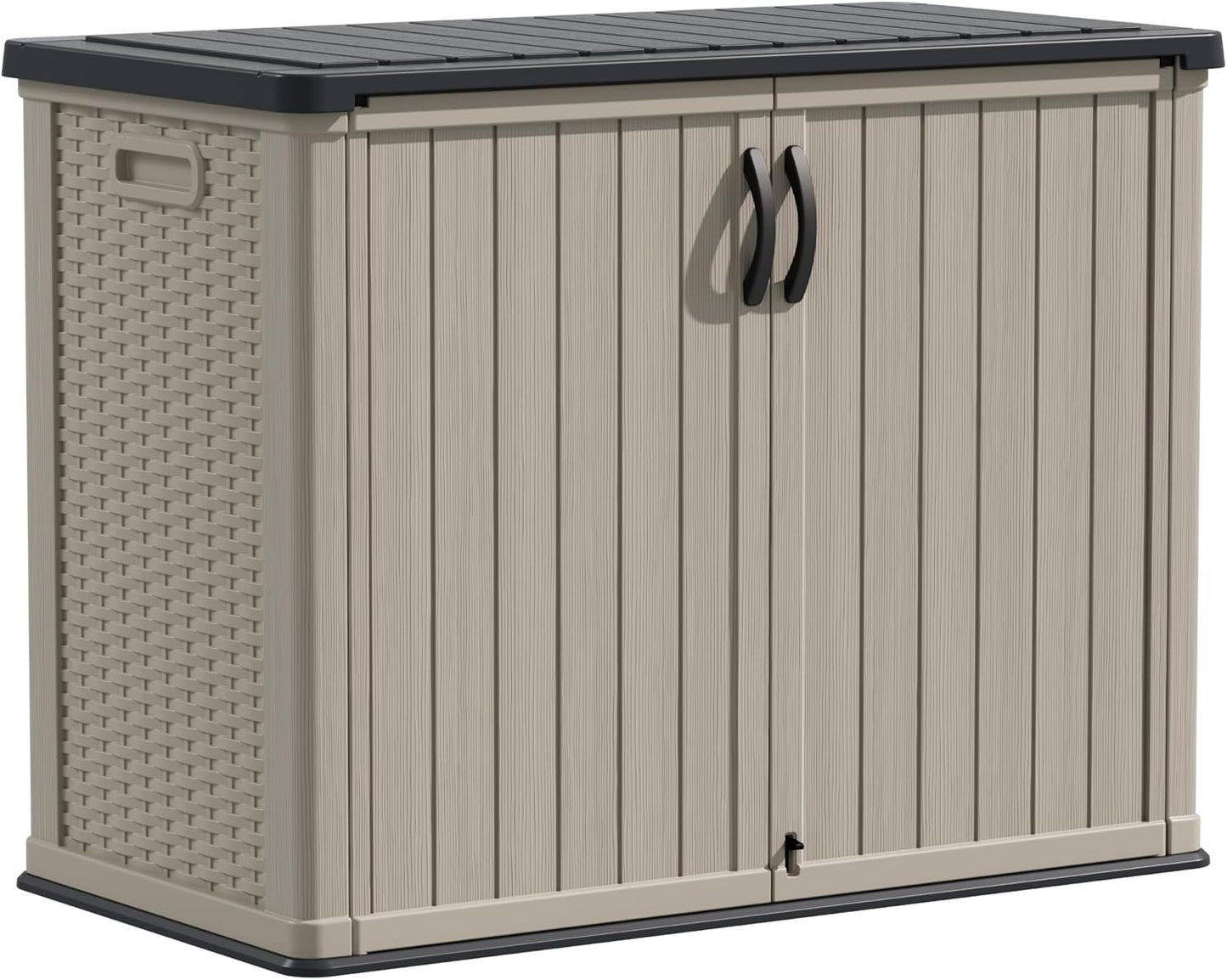 Devoko Outdoor Storage Cabinet 26 Cu Ft with Lockable Doors, Horizontal Storage Shed Waterproof Patio Tools Storage Box for Sofa Cushions, Gardening Tools and Accessories (Beige)