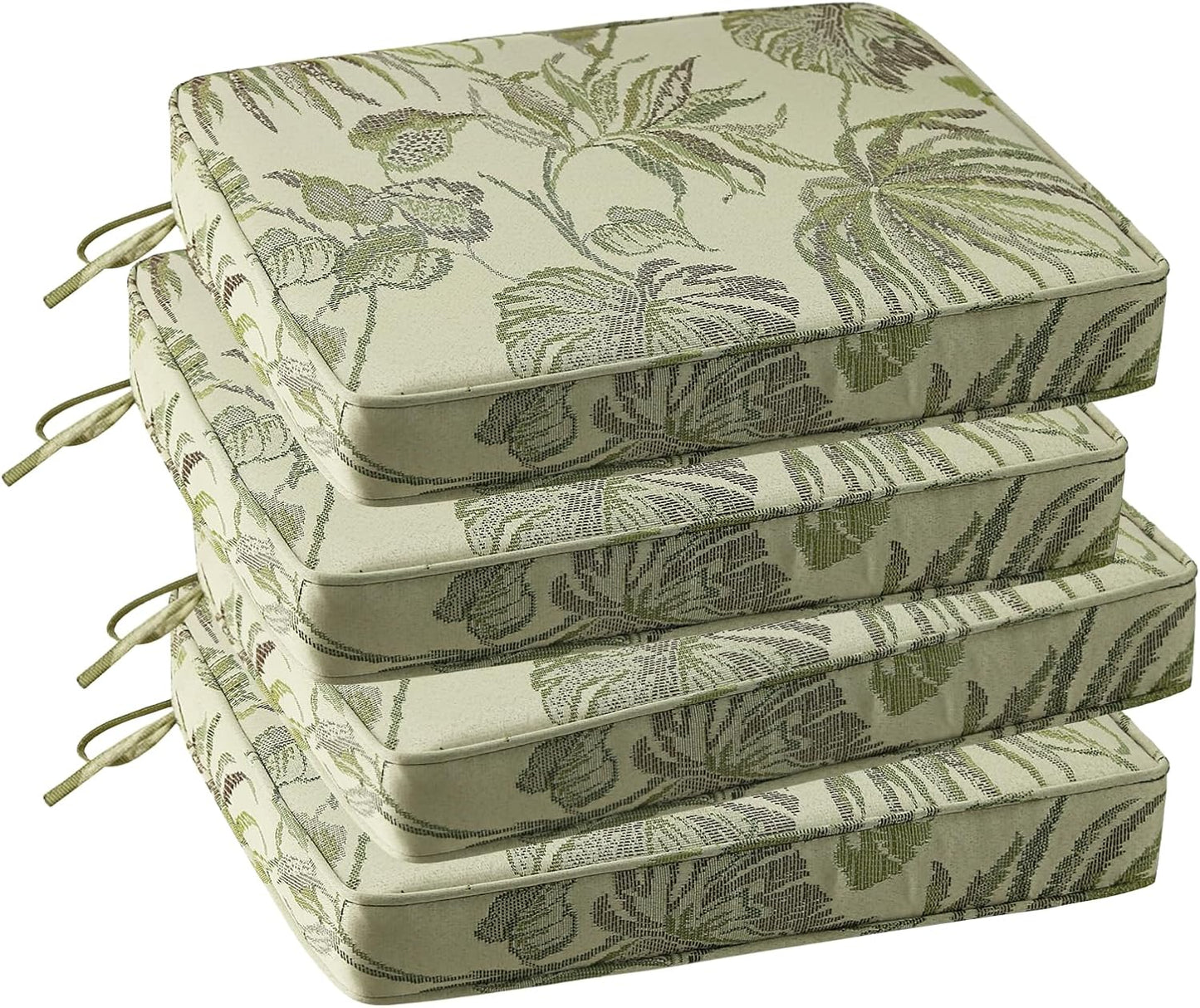 Outdoor Square Corner Seat Cushion, 18.5"x16"x3", Set of 4, Non Slip Seat Cushion Pads with Removable Cover for Patio Furniture, Garden Yard Lawn, Dark Green Vine