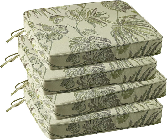 Outdoor Square Corner Seat Cushion, 18.5"x16"x3", Set of 4, Non Slip Seat Cushion Pads with Removable Cover for Patio Furniture, Garden Yard Lawn, Dark Green Vine