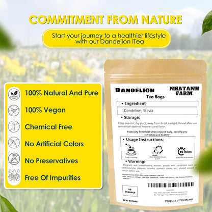 NHAT ANH FARM - Premium Dandelion Tea Bags, 40 Tea Bags, 100% Natural Dried Dandelion Leaves, Naturally Sweet Herbal Tea, Sugar-Free, Caffeine-Free, No Additives.