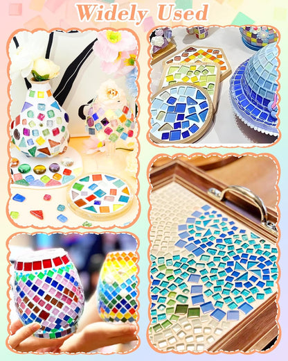 FIVEIZERO 420g Mosaic Tiles for Crafts - 280Pcs Glass Mosaic Kits, Mixed Shapes Mosaic Glass Pieces for Art, Irregular Tiny Mosaic Tile for DIY Projects, Home Decoration(Green)