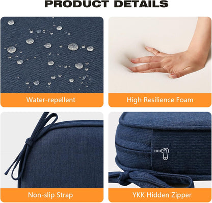 Sunbrella Round Corner Seat Cushions, 17" x 16" x 2", Set of 4, Indoor Outdoor Water Repellent Universal Chair Pads with Ties for Patio Furniture, Garden Dining Chairs, Specrtum Indigo