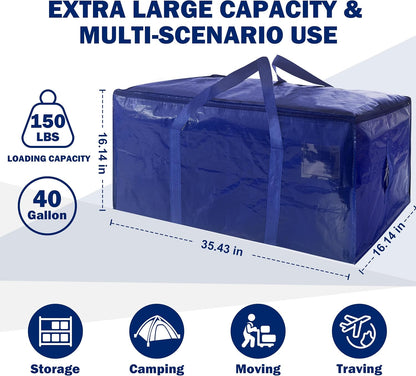 16 Pack Extra Heavy Duty Large Moving Bags with Strong Zipper & Carrying Handles, Sturdy Clothes Storage Bags Totes Bins, Packing Moving Boxes College Supplies, Dark Blue - 40 gal