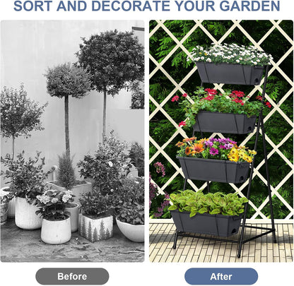 4 Tier Vertical Garden Planter Herb Garden Planter Outdoor Planters for Outdoor Plants Standing Vertical Raised Garden Bed Tiered Garden Vegetable Planter with Drainage Holes (Grey)