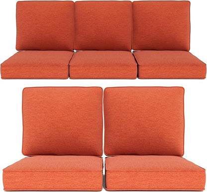 Outdoor Chair Cushions 23" x 24" x 4", Patio Deep Seat Replacement Cushions Set with Zippered Removable Cover, Weather-Resistant Olefin Fabric for Garden Chair Sofa Couch, Set of 5, Red