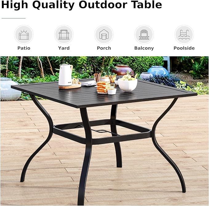 MFSTUDIO Outdoor Dining Set for 4, Patio Table and Chairs Set for Deck Backyard Poolside Garden, 5 Piece Patio Dining Set with Umbrella Hole