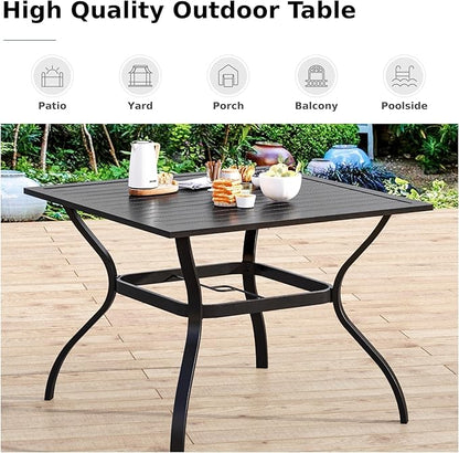 MFSTUDIO Outdoor Dining Set for 4, Patio Table and Chairs Set for Deck Backyard Poolside Garden, 5 Piece Patio Dining Set with Umbrella Hole