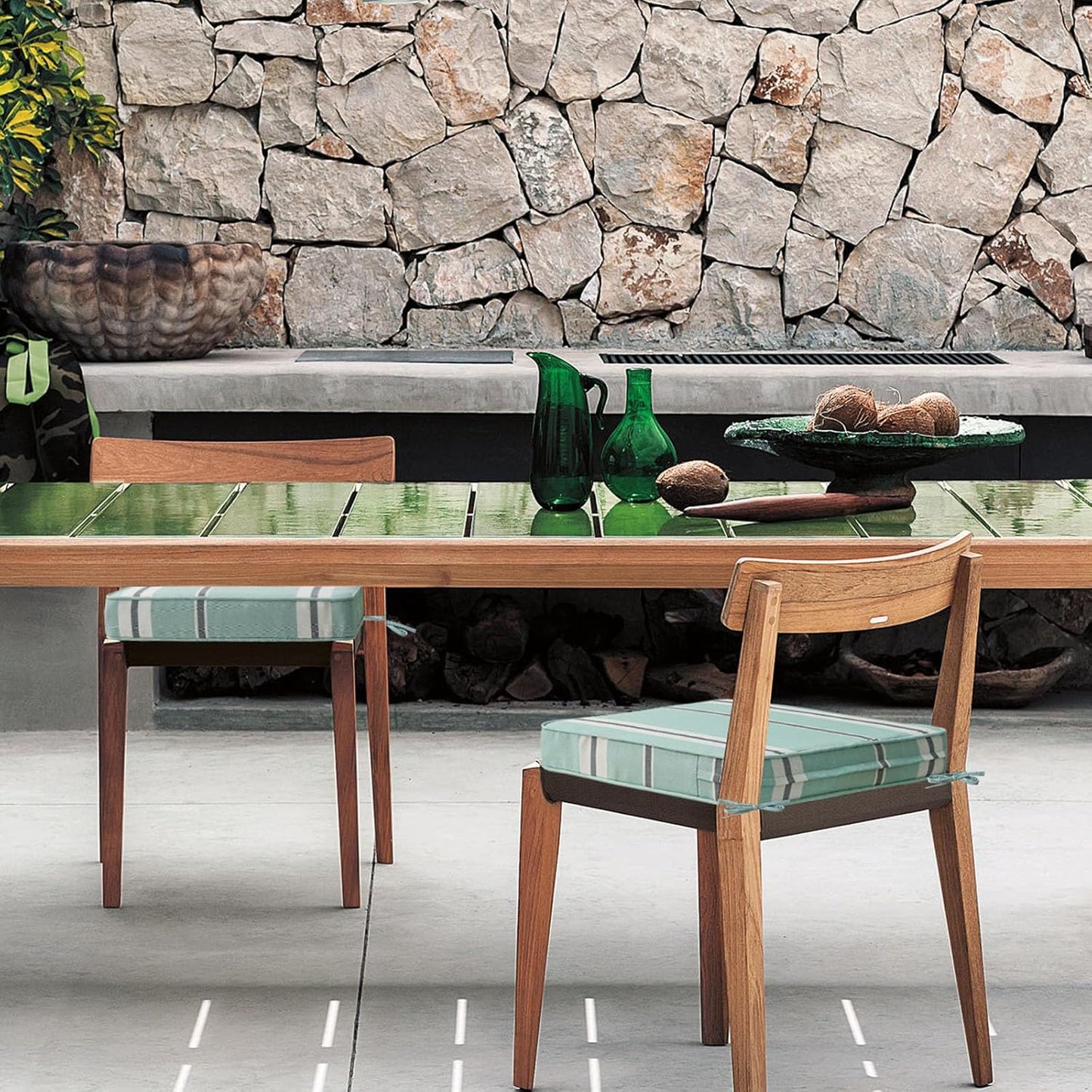 Square Corner Seat Cushions, 18.5" x 16" x 3", Set of 4, Indoor Outdoor Water Repellent Universal Chair Pads with Ties for Patio Furniture, Garden Deck Dining Chairs, Aqua Stripe