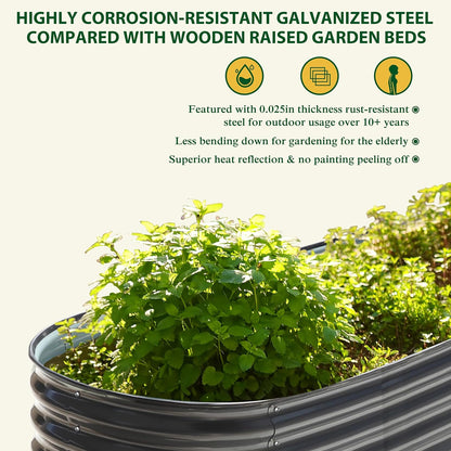 MUPATER Galvanized Raised Garden Bed 8x2x2ft, 9-in-1 Metal Raised Planter Box Oval with 2 Aluminum Support Rods,Outdoor for Vegetable, Flower, Backyard and Patio, Gray