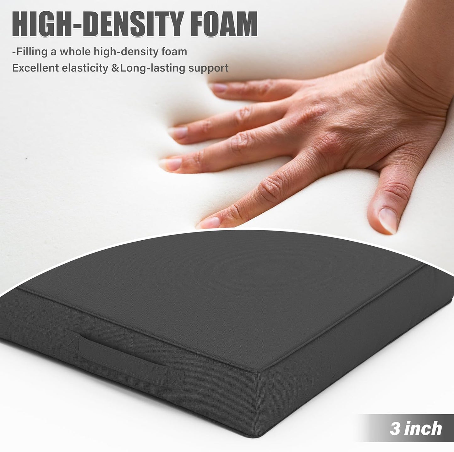 Patio Chair Cushions 17 X 16 X 3 Inch Waterproof Outdoor Seat Cushions for Patio Furniture, Outdoor Sofa Couch Pads with Ties & Handle, Set of 2, Grey