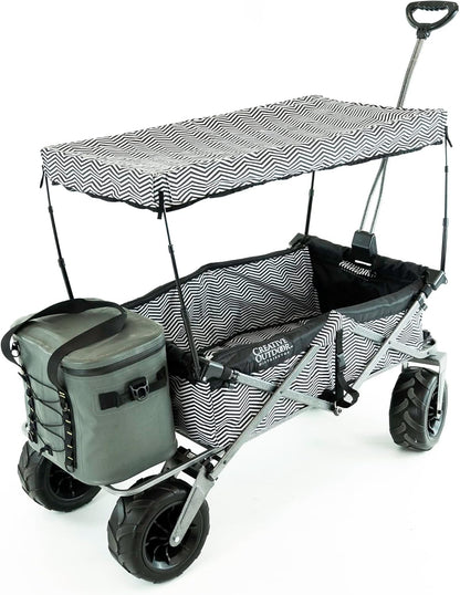 Creative Outdoor Push Pull Stroller Wagon, Beach Hauler XXL with Canopy, Collapsible and Portable Heavy Duty Folding Cart, Supports up to 200lbs Weight Capacity, Giant 10" Wheels