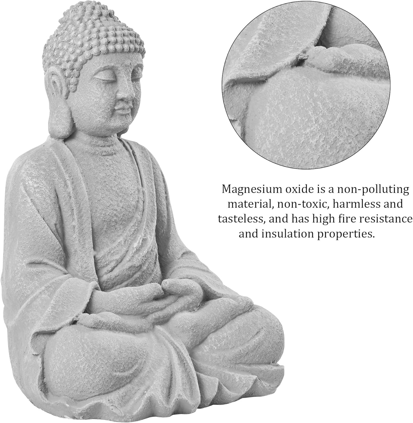 TOETOL Zen Garden Asian Buddha Statue Outdoor Indoor Yard Decor 20” High Patio Deck Sculptures Magnesium Oxide Stone Grey Home Entryway Hallway
