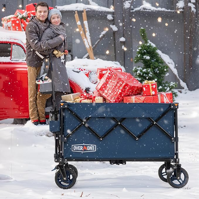 Overmont Ultra-Compact Collapsible Wagon Cart - 200L Portable Folding Wagon with All-Terrain Wheels Utility for Beach, Grocery Shopping, Camping, and Gardening – 330lbs Load Capacity Blue