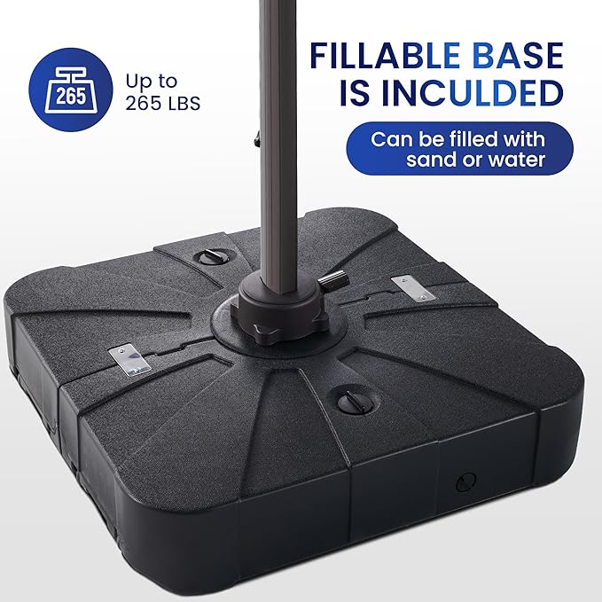 10 X 13 FT Cantilever Patio Umbrella with Base Included Outdoor Heavy Duty Double Top Windproof Rectangle Offset Umbrellas with 360-degree Rotation for Pool Deck Backyard, Navy