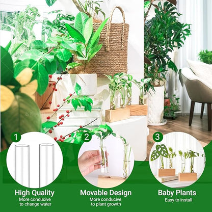 Propagation Station, Plants Terrarium, Plants Lover Gifts for Women,Plant Cutting Holder Home décor,Gifts for Women,House Warming New Home-4 Tubes-Beige