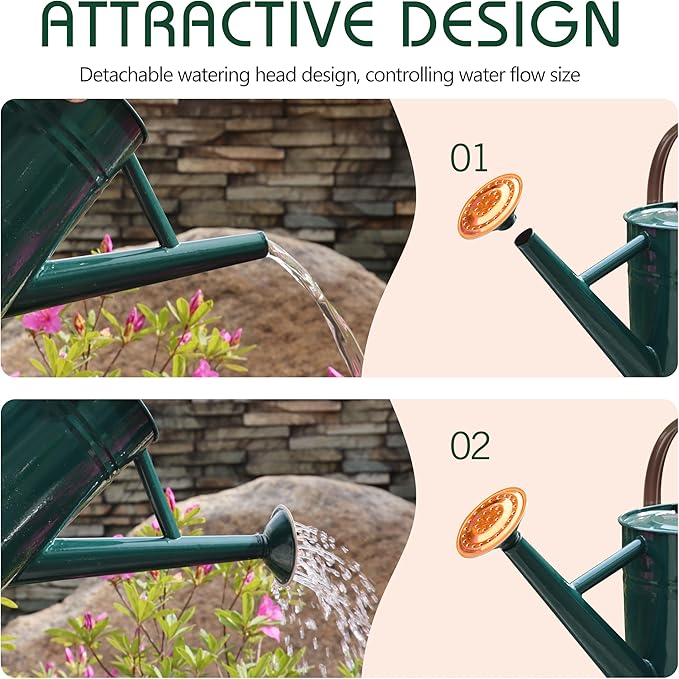 Metal Watering Can for Outdoor and Indoor Plants, Watering Can Decor, 1 Gallon (1 Gallon Green2)