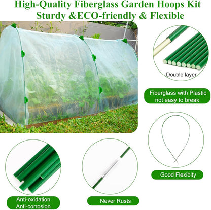 60Pcs Greenhouse Hoops Grow Tunnel Wide, 8FT Rust-Free Fiberglass Support Garden Hoops Kit for Raised Beds Plant Cloth Row Cover Netting-DIY Plant Support Garden Hoop for Netting-40Pcs Clips
