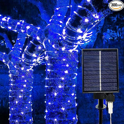 300 LED Solar Rope Lights Outdoor 99 FT Bright Solar Garden String Lights Durable 8 Modes Outdoor Fairy Lights Waterproof Solar Garden Decorative Lights (300LED, Blue)