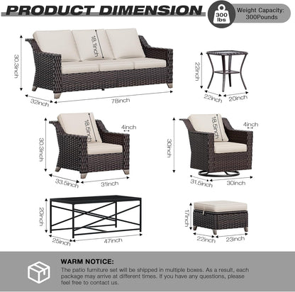 Joyside Wicker Patio Furniture Sets, 4 Pieces Upgraded Large Size Outdoor Furniture with Patio Dining Chairs and Outdoor Ottoman, Thick Cushions, Wide Armrest