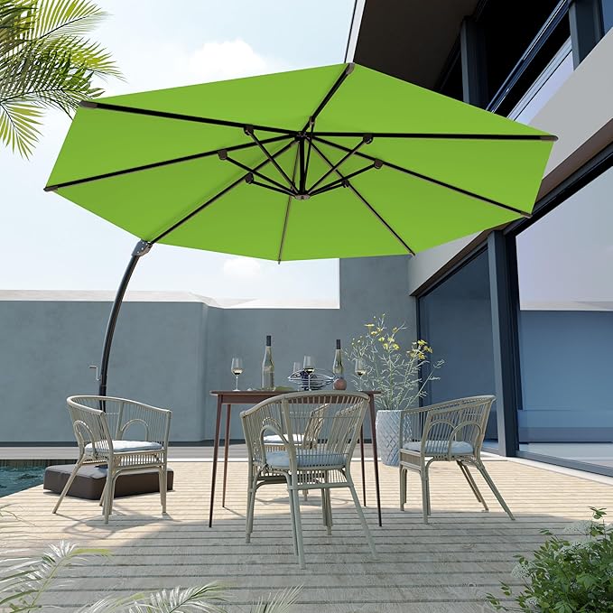 Outdoor Patio Umbrella with Sand Bag Included, 11 FT Deluxe Curvy Cantilever Umbrella Offset Hanging Umbrella with 360° Rotation for Market, Pool, Garden, Backyard, Deck