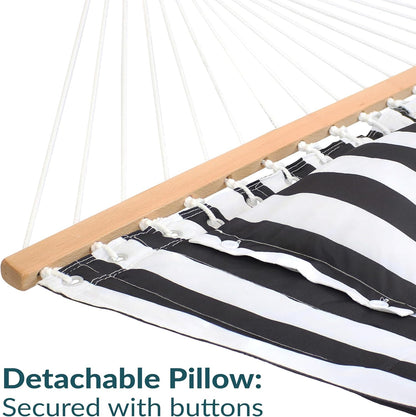 Sunnydaze Quilted Outdoor Hammock with Spreader Bars - Heavy-Duty 450-Pound Capacity Double Hammock for Outside - Black and White