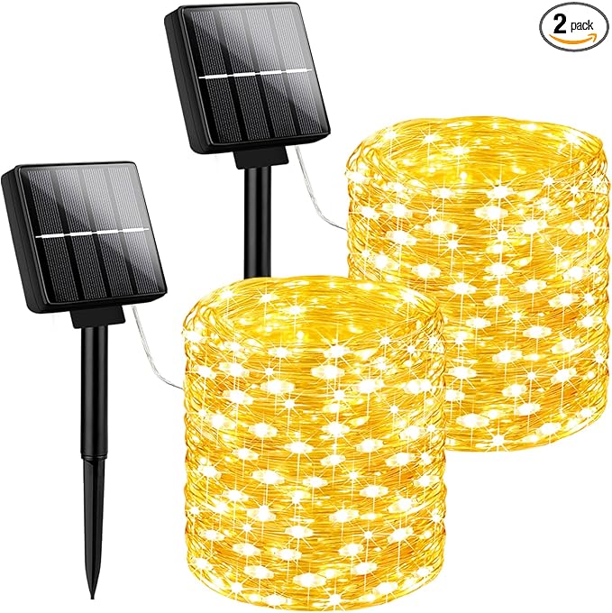 Brightever Outdoor Solar String Lights Waterproof, 2-Pack Total 80FT 200LED Solar Fairy Lights for Outside with 8 Lighting Modes, Solar Twinkle Lights for Yard, Christmas, Party (Warm White)