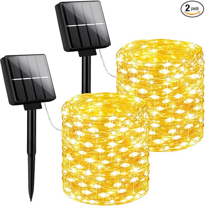 Brightever Outdoor Solar String Lights Waterproof, 2-Pack Total 80FT 200LED Solar Fairy Lights for Outside with 8 Lighting Modes, Solar Twinkle Lights for Yard, Christmas, Party (Warm White)
